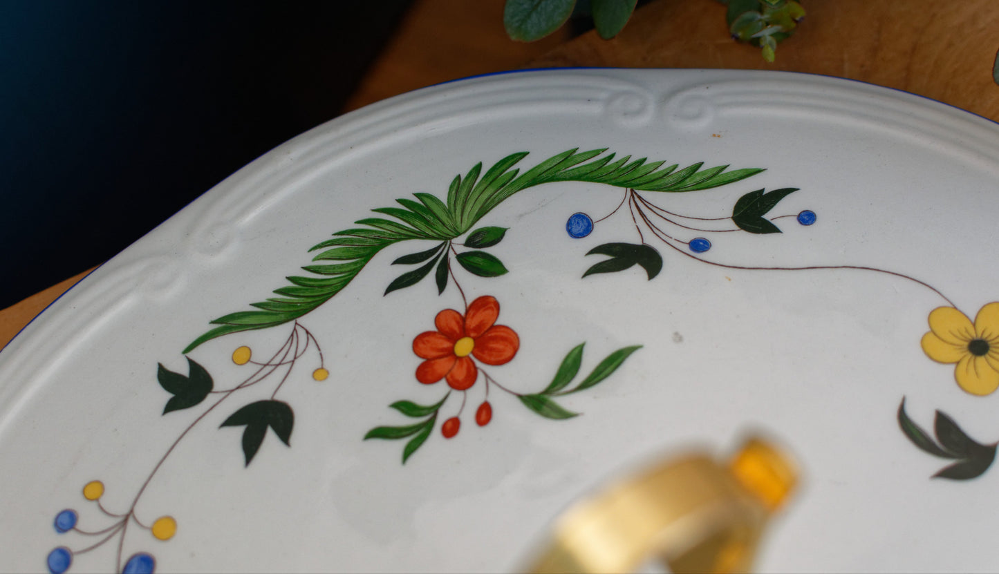 1970s ~ "Oiseau des Paradis" Faiencerie de GIEN ~ French Vintage Ironstone Hand-Painted Porcelain Serving Pieces ~ Terre de Fer