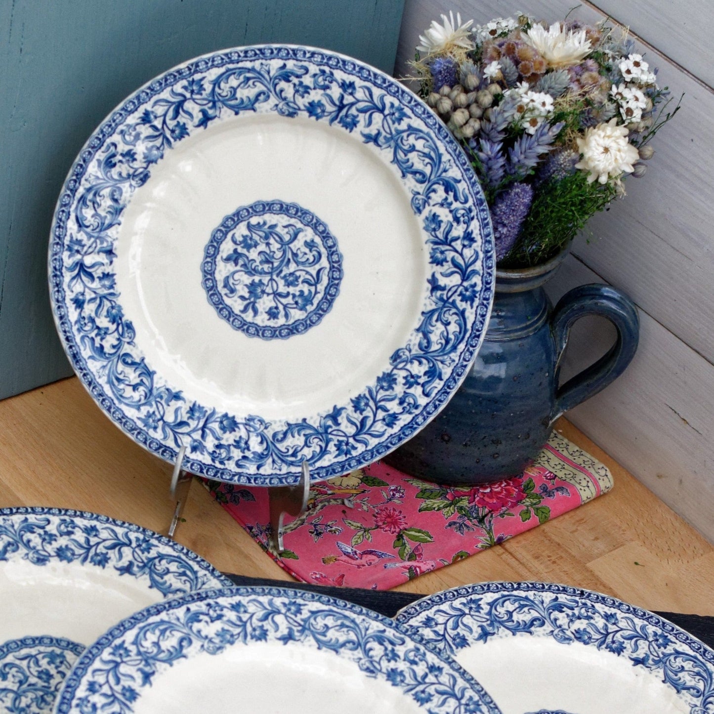 GIEN French Antique Ironstone Blue Transferware Salad Plate Terre de Fer en Faience