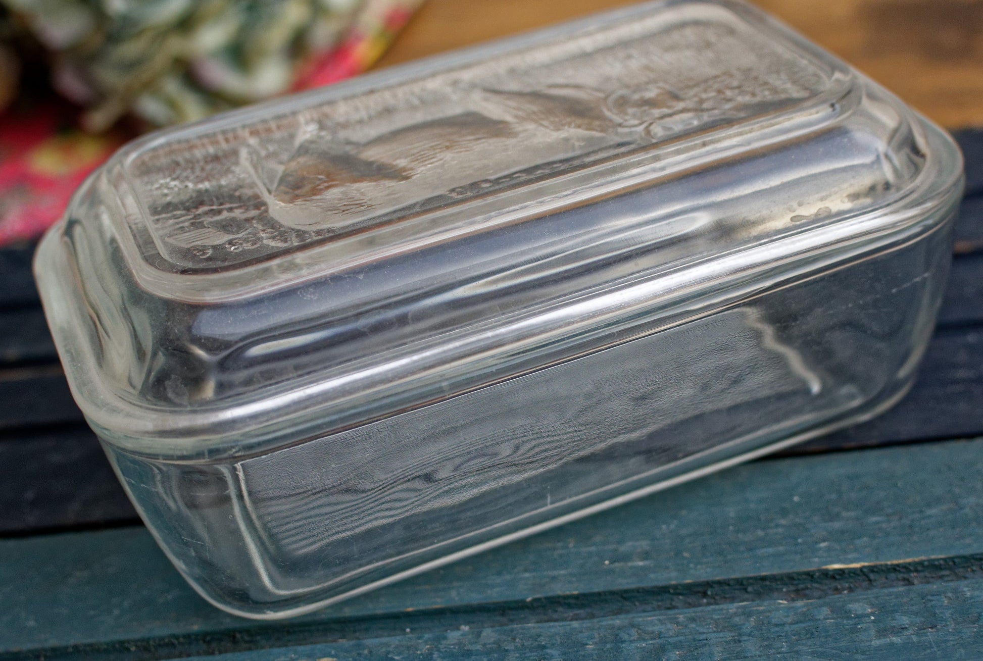 French Vintage Glassware Arcoroc Butter Dish with Embossed Cow Lid Glass Butter Storage Dish