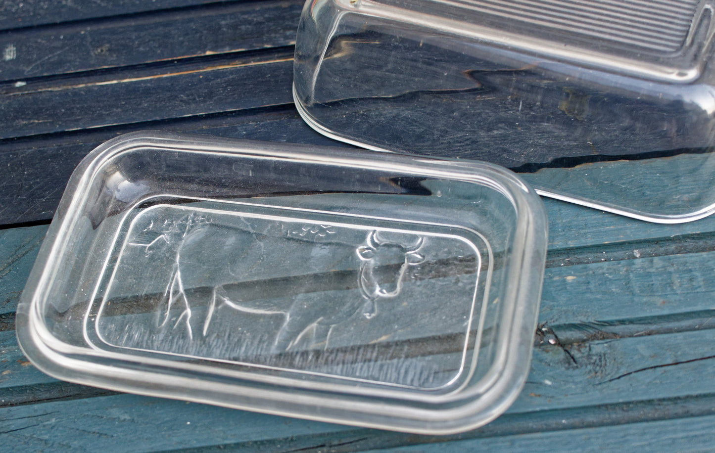 French Vintage Glassware Arcoroc Butter Dish with Embossed Cow Lid Glass Butter Storage Dish