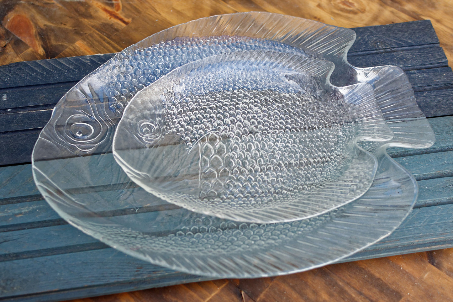 French Vintage Clear Transparent Glass Fish Shaped Embossed Plate ARCOROC France