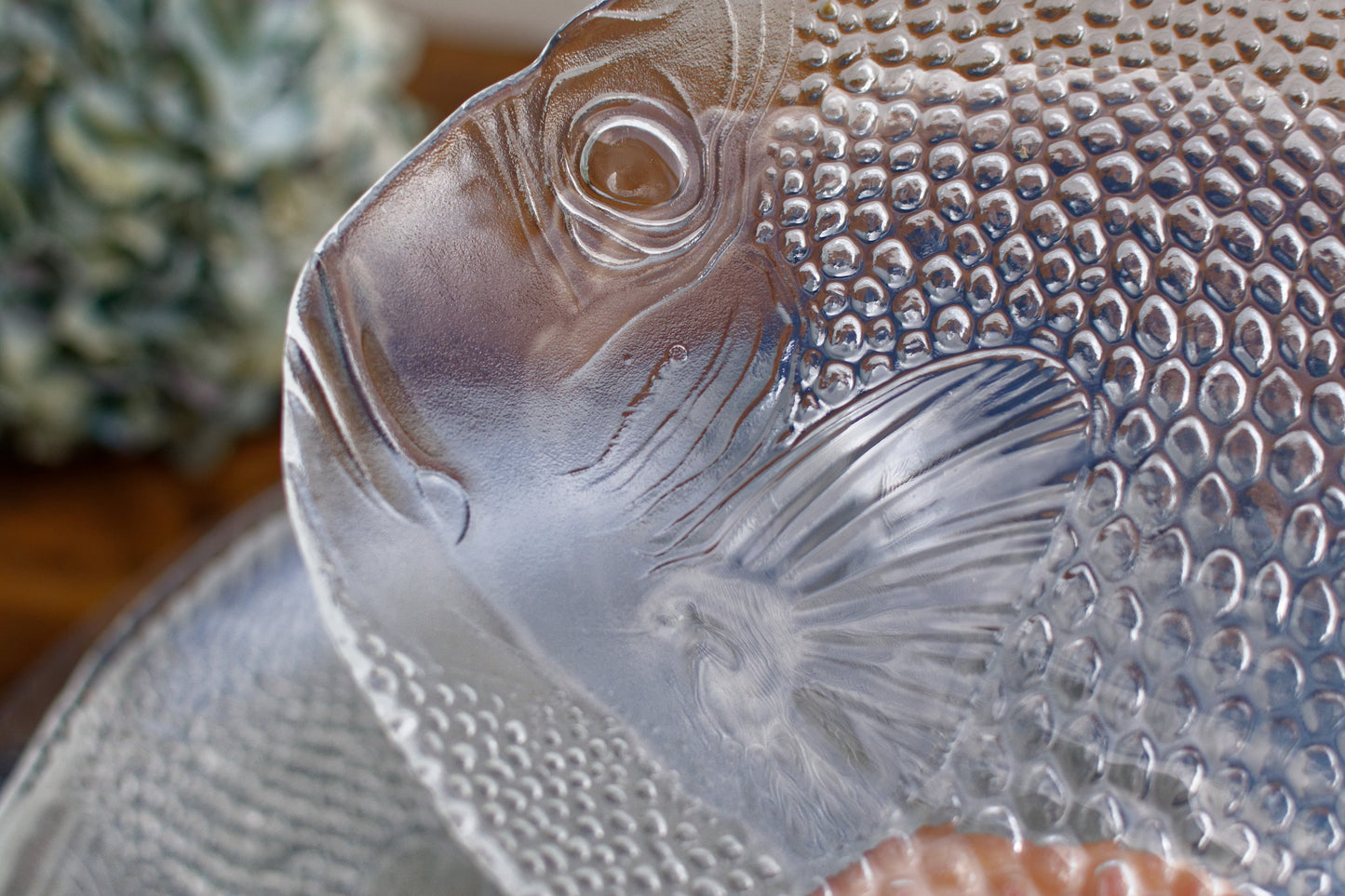 French Vintage Clear Transparent Glass Fish Shaped Embossed Plate ARCOROC France