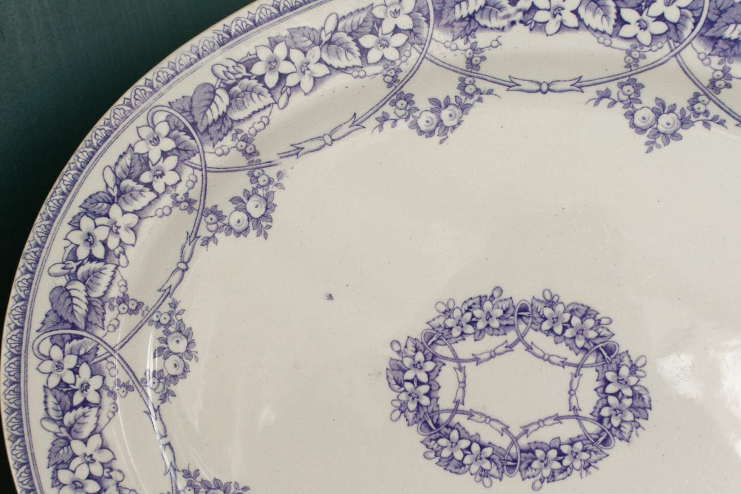 1800s Henry Burgess (HB) Burslem Bone China Antique English Ironstone Lavender Pattern Oval Serving Plate Terre de Fer lion unicorn