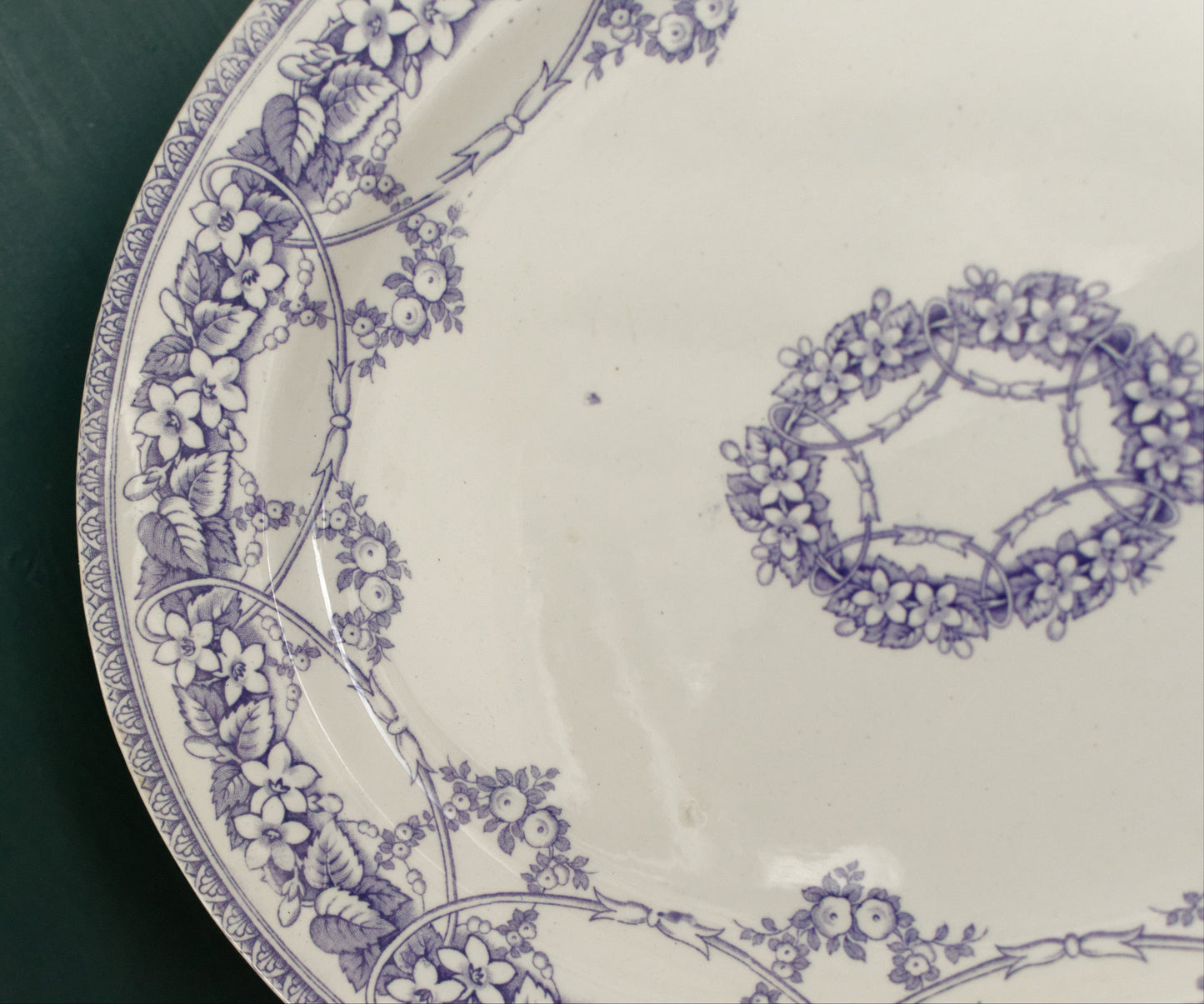 1800s Henry Burgess (HB) Burslem Bone China Antique English Ironstone Lavender Pattern Oval Serving Plate Terre de Fer lion unicorn