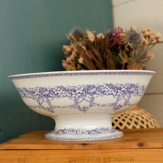 Henry Burgess (HB) Burslem Bone China Antique English Ironstone Lavender Transferware Serving Bowl Terre de Fer Lions Unicorn