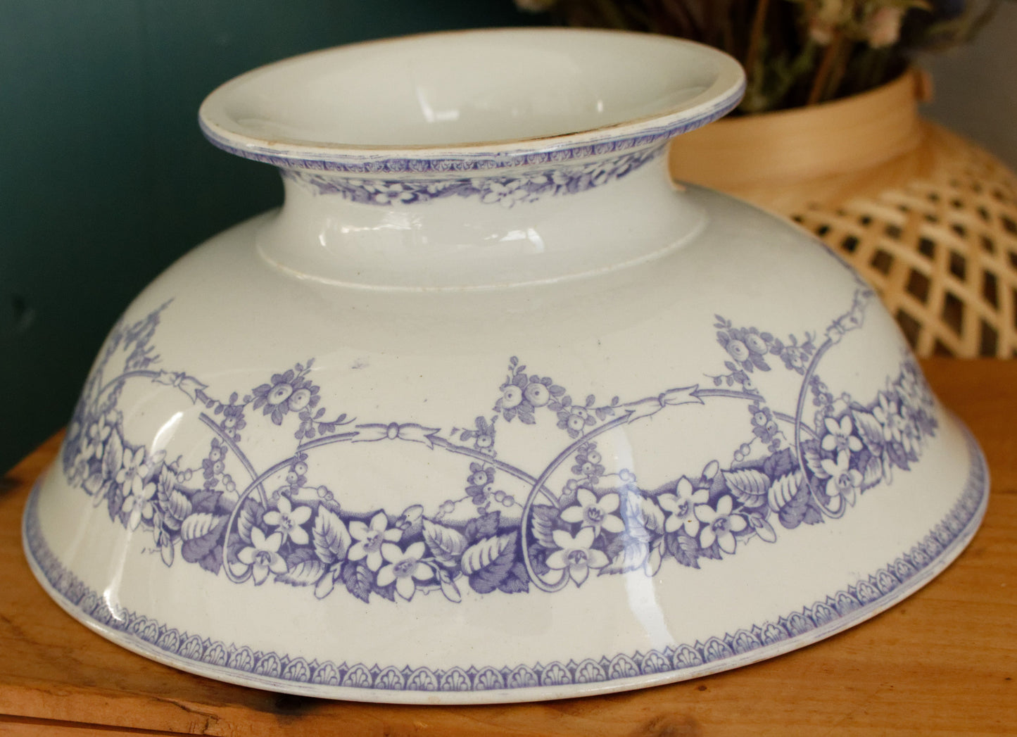 Henry Burgess (HB) Burslem Bone China Antique English Ironstone Lavender Transferware Serving Bowl Terre de Fer Lions Unicorn