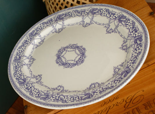 1800s Henry Burgess (HB) Burslem Bone China Antique English Ironstone Lavender Pattern Oval Serving Plate Terre de Fer lion unicorn
