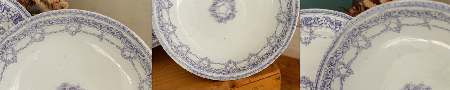 Henry Burgess (HB) Burslem Bone China Antique English Ironstone Lavender Transferware Serving Bowl Terre de Fer Lions Unicorn