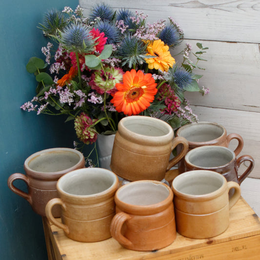 French Vintage Stoneware Clay Mug ~ Potterie en GRES Fait Maison Made in France ~ Glazed Sandstone Stoneware ~ Handmade Rustic Farmhouse Decor