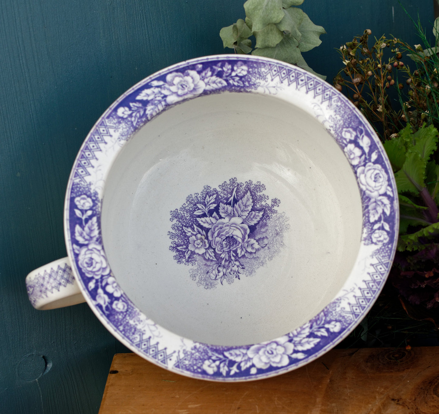 Jardinière Sarreguemines U&C French Antique Collectible Ironstone Lavender Transferware Large Bathroom Pitcher Pot de Chambre BROC CRUCHE Terre de fer en Faience