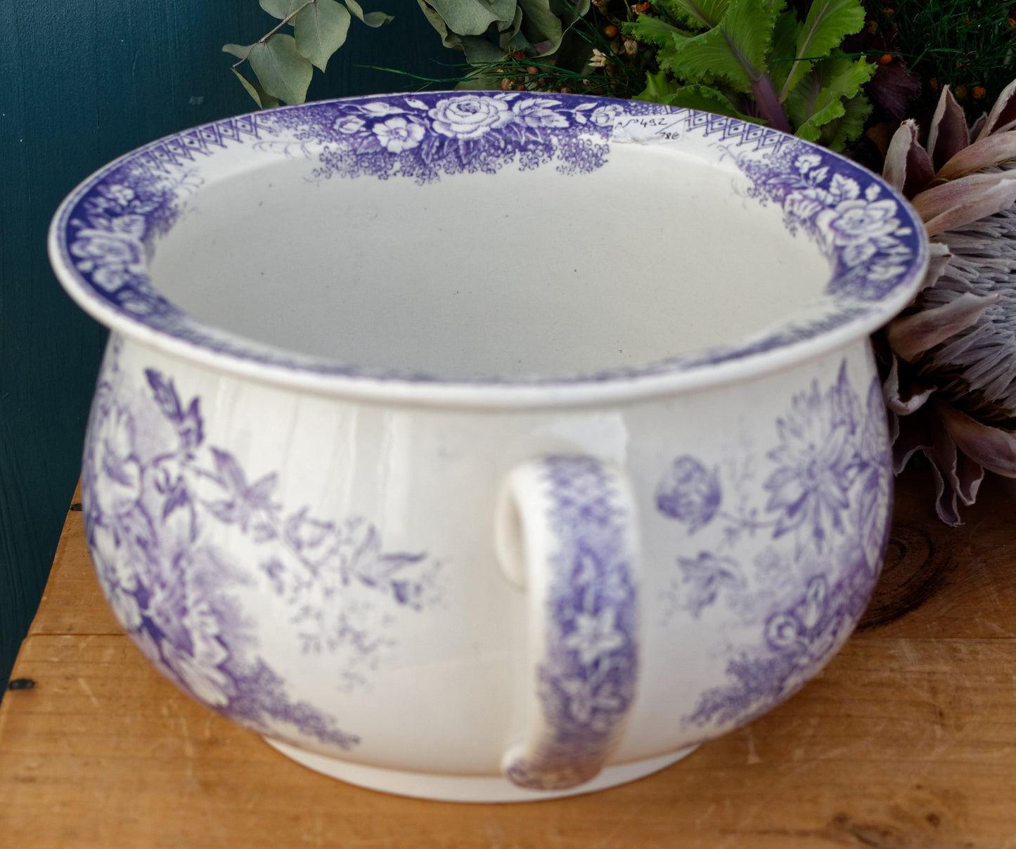 Jardinière Sarreguemines U&C French Antique Collectible Ironstone Lavender Transferware Large Bathroom Pitcher Pot de Chambre BROC CRUCHE Terre de fer en Faience