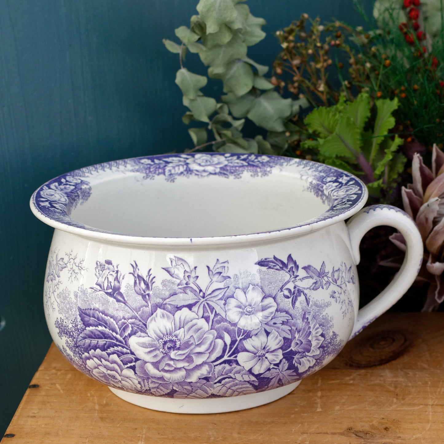 Jardinière Sarreguemines U&C French Antique Collectible Ironstone Lavender Transferware Large Bathroom Pitcher Pot de Chambre BROC CRUCHE Terre de fer en Faience