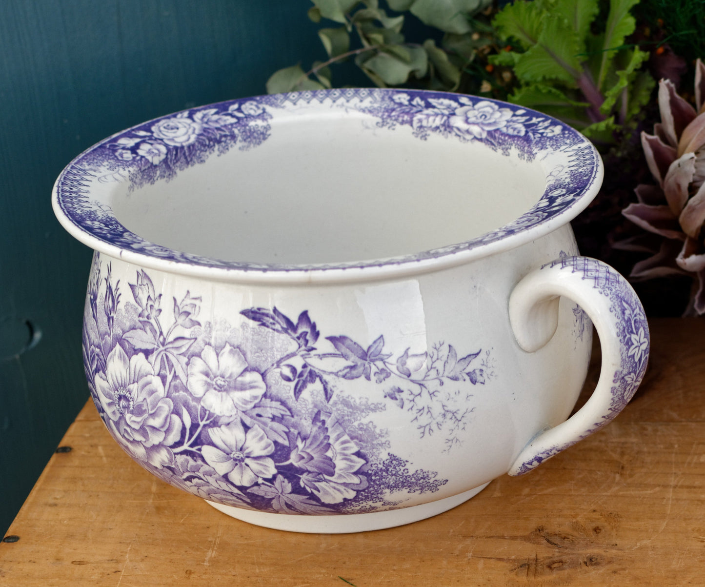 Jardinière Sarreguemines U&C French Antique Collectible Ironstone Lavender Transferware Large Bathroom Pitcher Pot de Chambre BROC CRUCHE Terre de fer en Faience