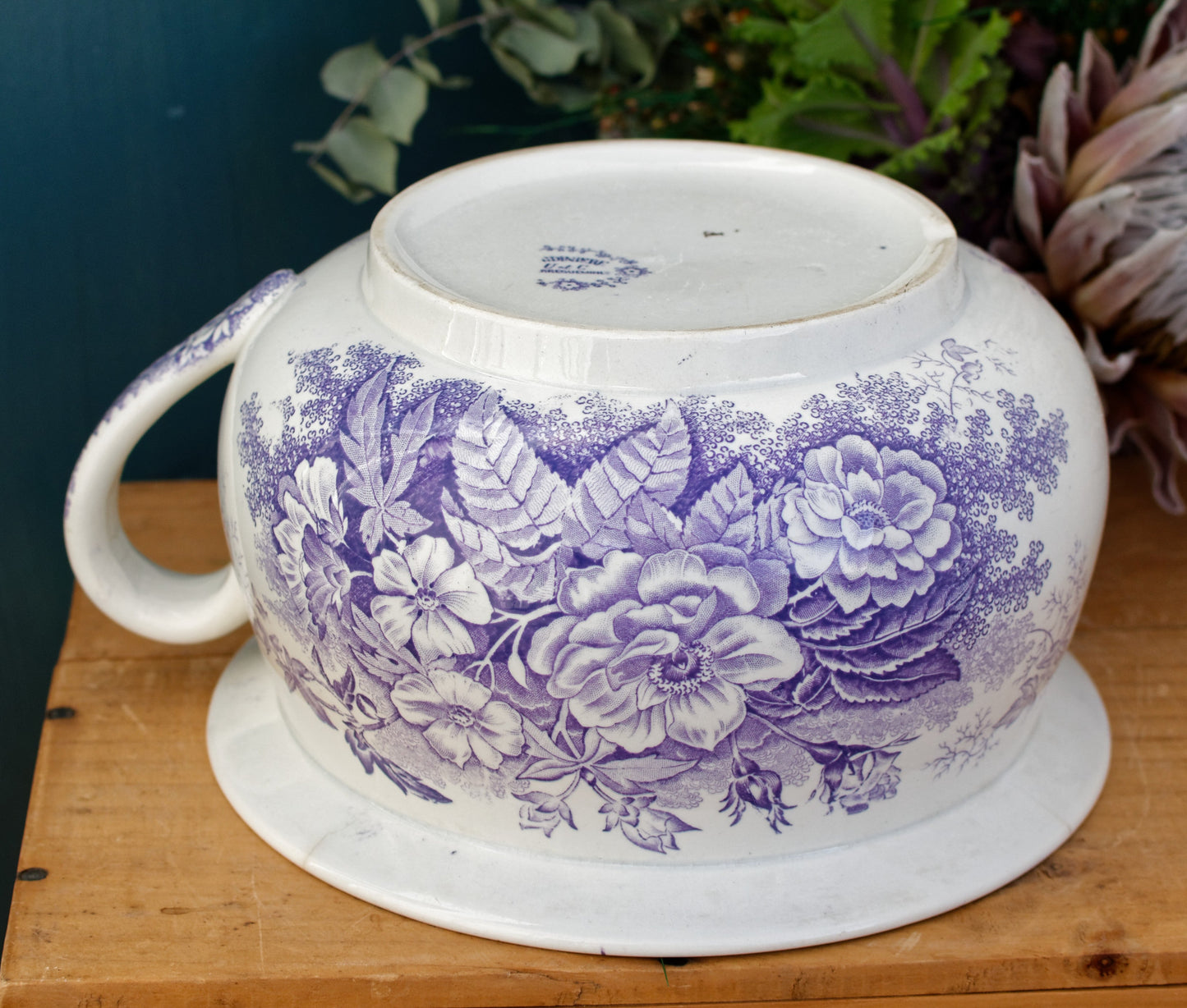 Jardinière Sarreguemines U&C French Antique Collectible Ironstone Lavender Transferware Large Bathroom Pitcher Pot de Chambre BROC CRUCHE Terre de fer en Faience