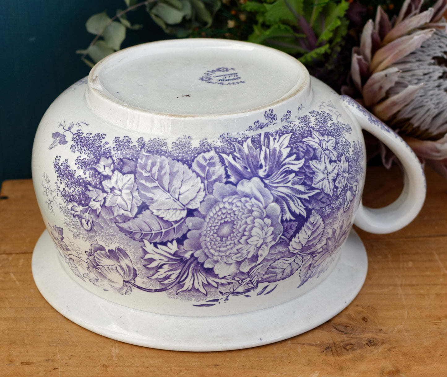 Jardinière Sarreguemines U&C French Antique Collectible Ironstone Lavender Transferware Large Bathroom Pitcher Pot de Chambre BROC CRUCHE Terre de fer en Faience