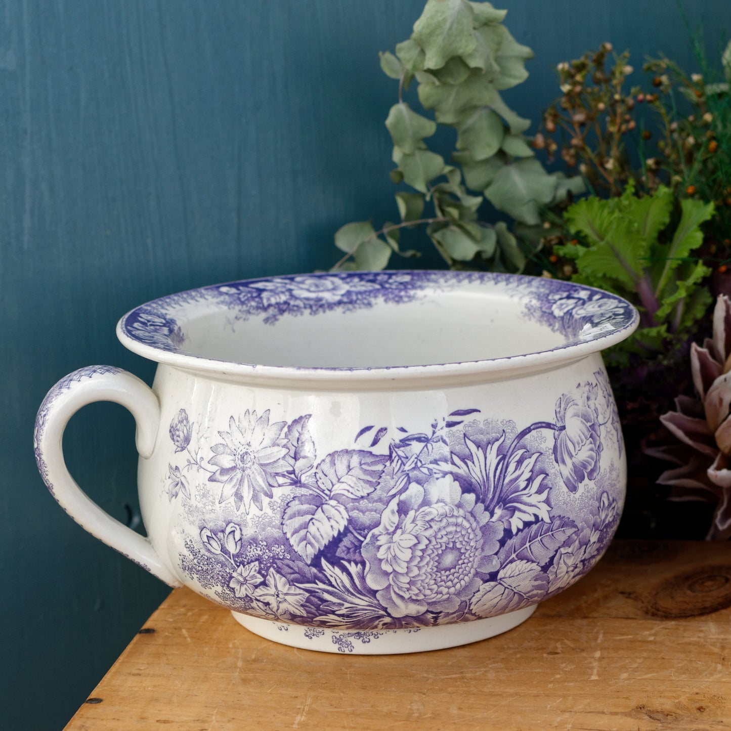 Jardinière Sarreguemines U&C French Antique Collectible Ironstone Lavender Transferware Large Bathroom Pitcher Pot de Chambre BROC CRUCHE Terre de fer en Faience