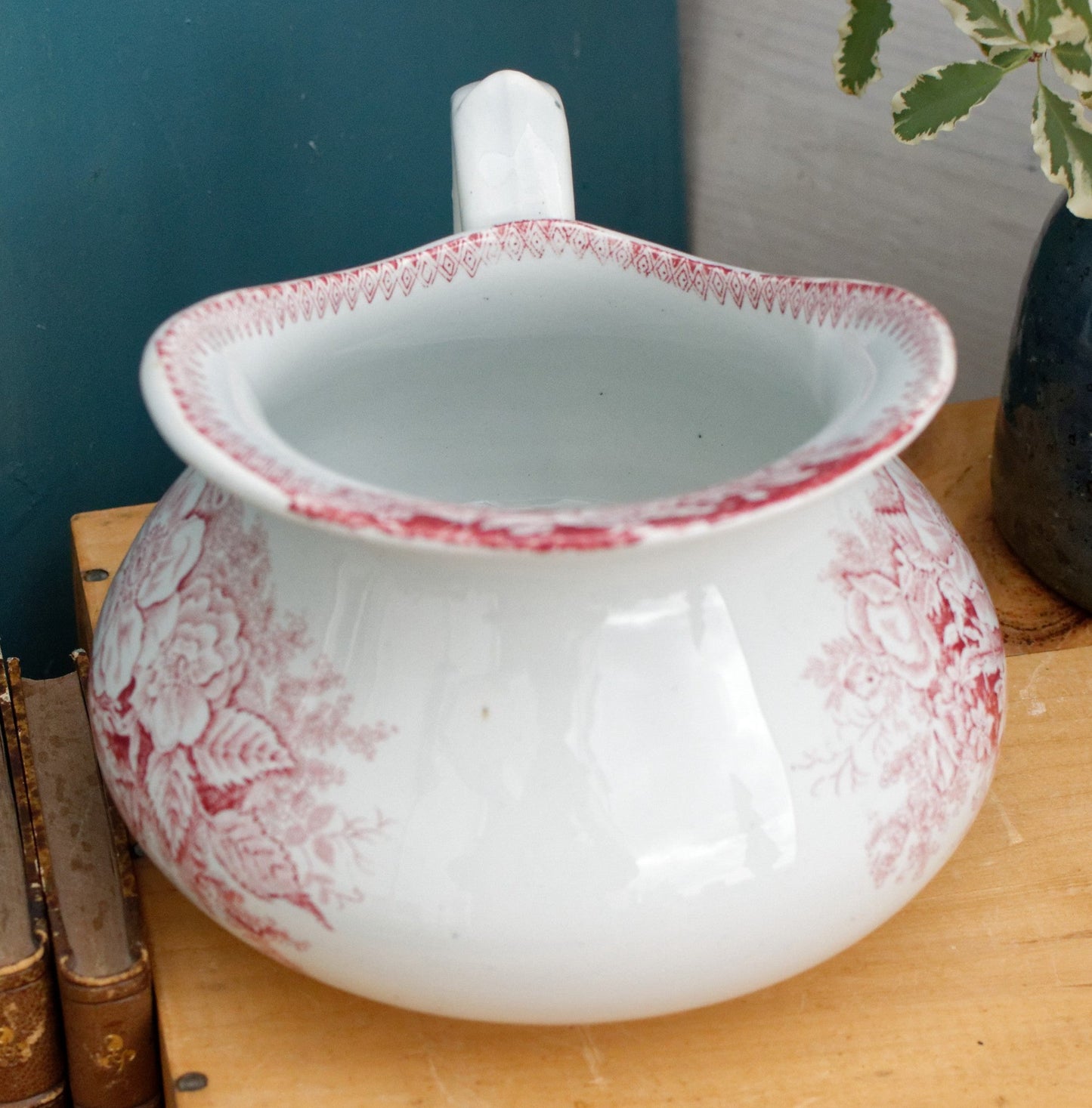 JARDINIERE A.Lebacqz & M.Bouchart St Amand Nord French Antique Collectible Ironstone Red Transferware Bathroom Pitcher BROC Terre de fer