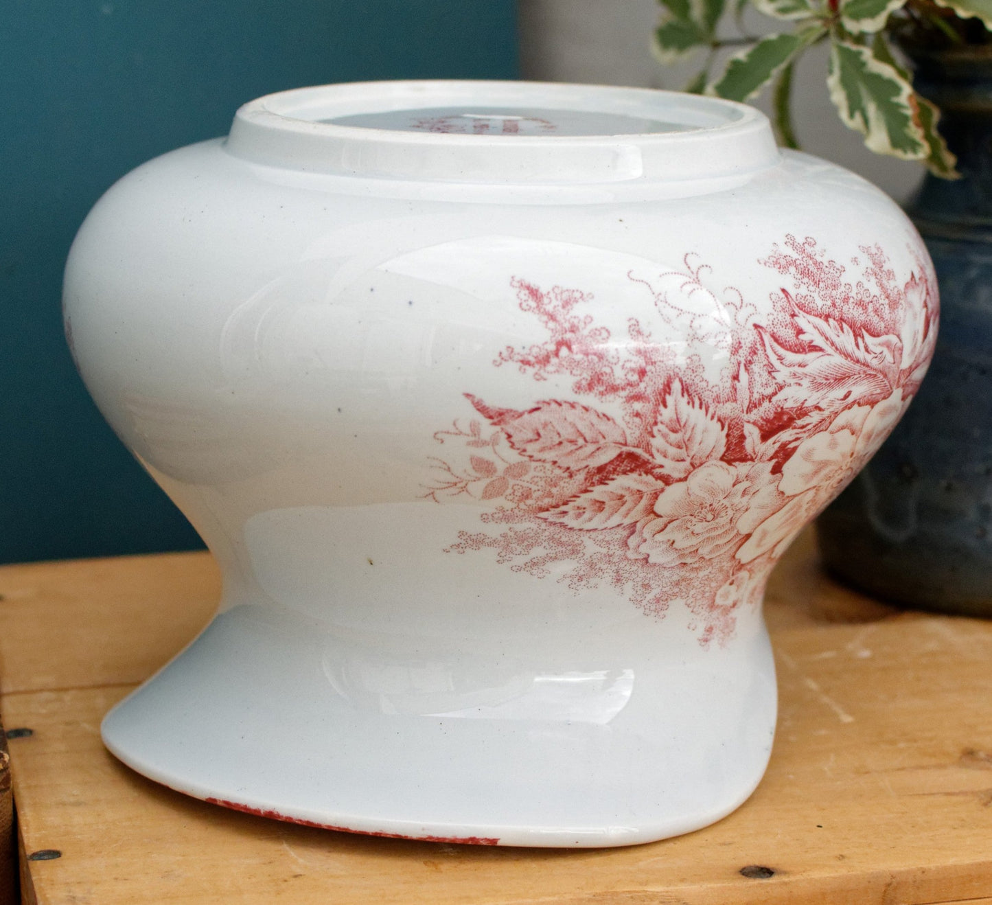 JARDINIERE A.Lebacqz & M.Bouchart St Amand Nord French Antique Collectible Ironstone Red Transferware Bathroom Pitcher BROC Terre de fer
