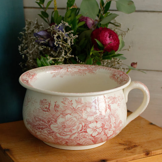 Jardinière Motif Sarreguemines U&C French Antique Collectible Ironstone RED Transferware Large Bathroom Pitcher Pot de Chambre Broc en Faience