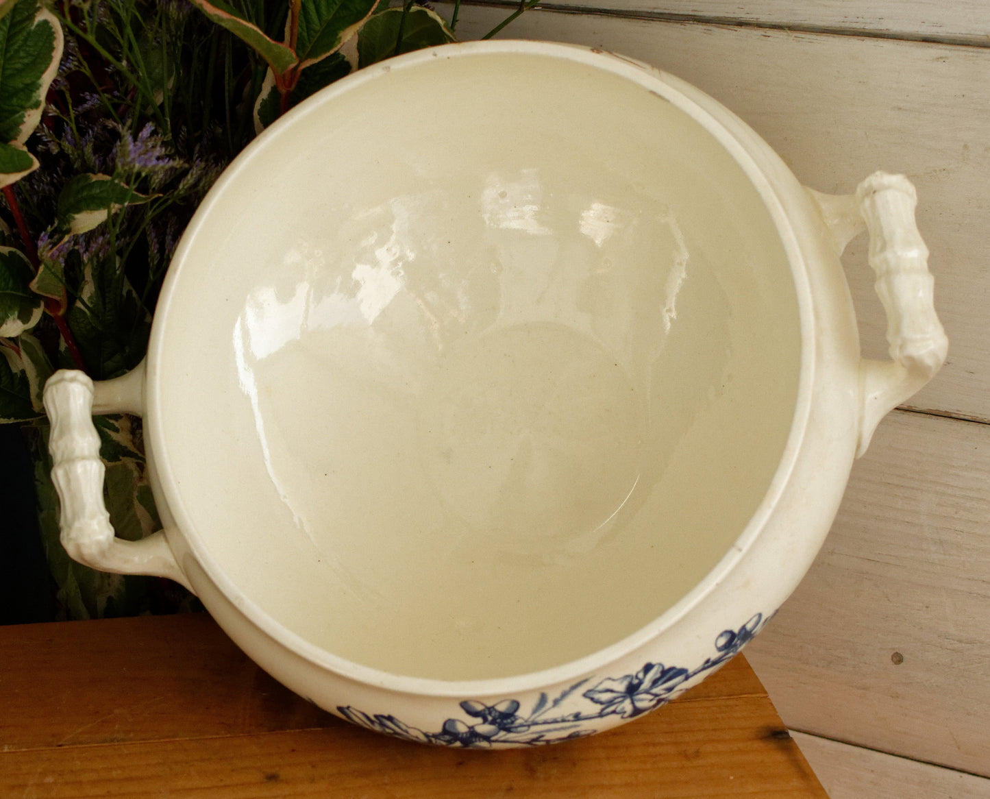 CHASSE JS&Cie Faïencerie de Clairefontaine French Antique Ironstone Brown Blue Transferware Soup Tureen Soupiere Terre de fer en Faience