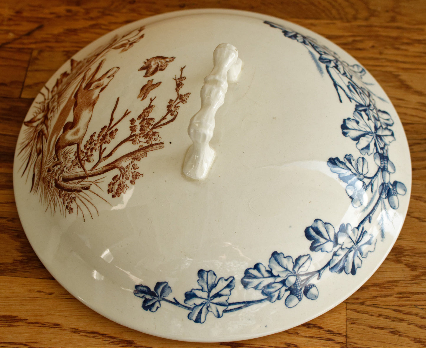 CHASSE JS&Cie Faïencerie de Clairefontaine French Antique Ironstone Brown Blue Transferware Soup Tureen Soupiere Terre de fer en Faience