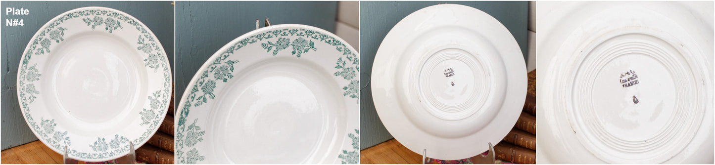 K&G (Keller et Guérin) Luneville French Vintage Ironstone Green Transferware Soup Plate Terre de Fer