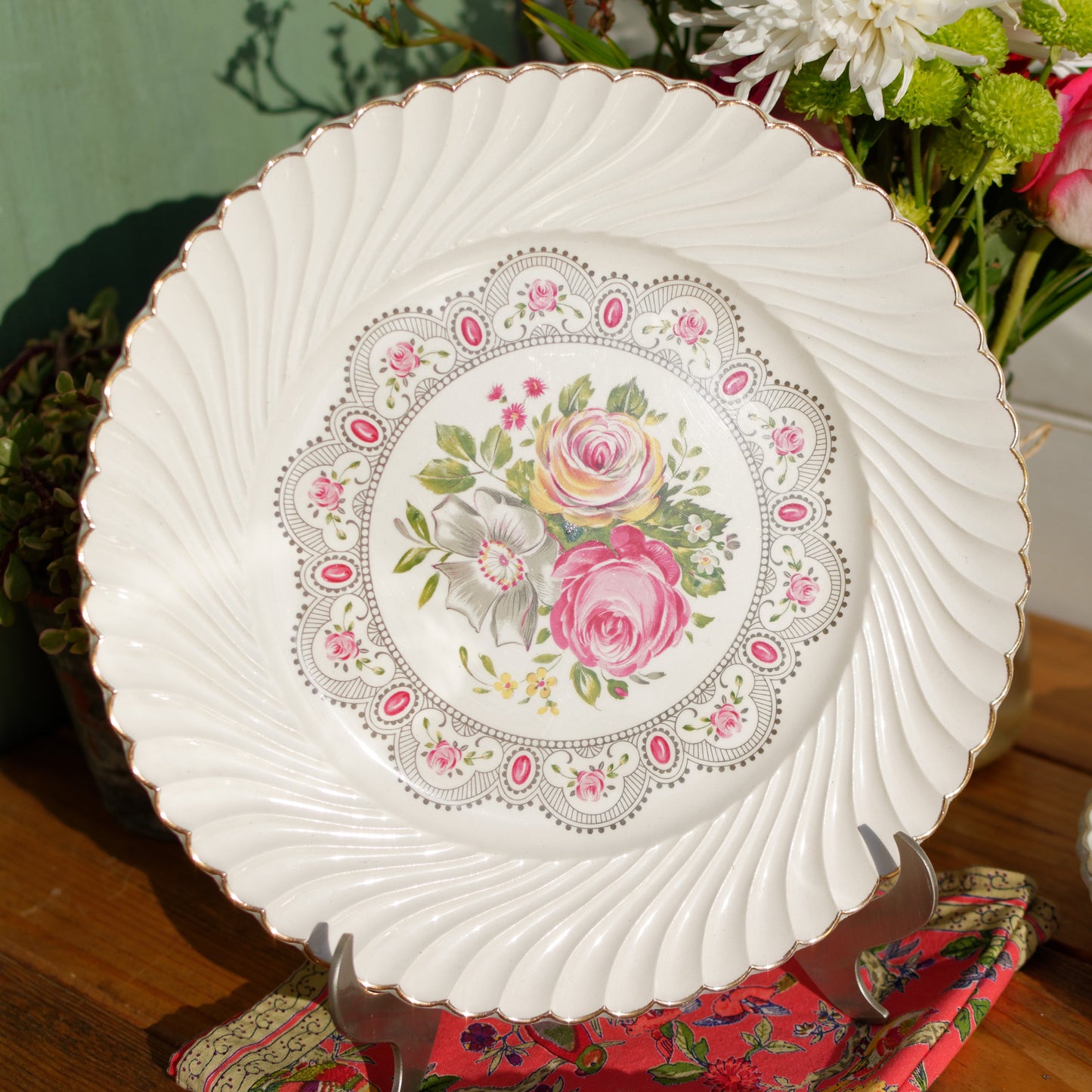 K&G (Keller et Guérin) Luneville French Antique Ironstone Floral Serving Plate Terre de Fer