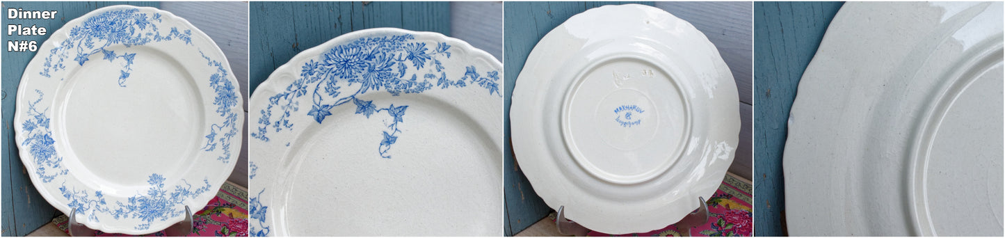 1880年代/1900年代~「マハロフ」ロンシャン~フランスアンティーク アイアンストーンブルー トランスファーウェア ディナープレート~テール・ド・フェール