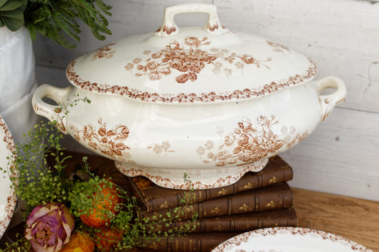 1890s ~ LUCIE Terre de Fer H.B. & Cie (Hautin, Boulenger) Choisy-Le-Roi ~ French Antique Ironstone Brown Transferware Soup Tureen "Soupiere" ~ Terre de Fer Faience