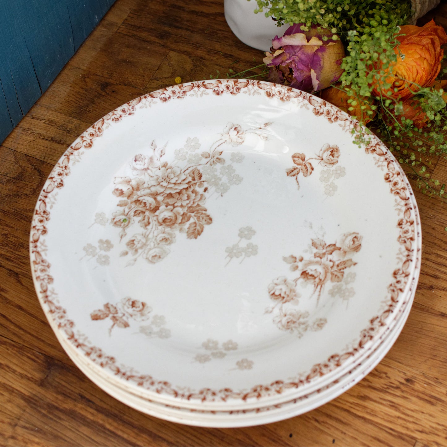 Années 1890 ~ « SAIGNON » H.Boulenger & Cie Choisy-Le-Roi ~ Français Antique Ironstone Blue Transferware Dinner Plate ~ Terre de fer