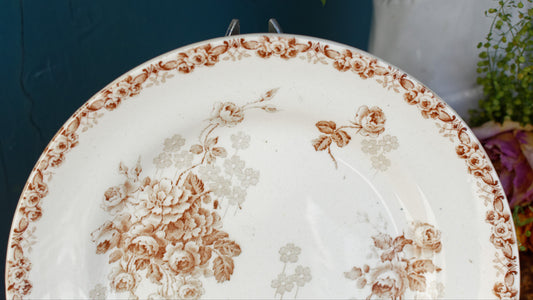 1890s ~ LUCIE Terre de Fer H.B. & Cie (Hautin, Boulenger) Choisy-Le-Roi ~ French Antique Ironstone Brown Transferware Plate ~ Terre de Fer Faience