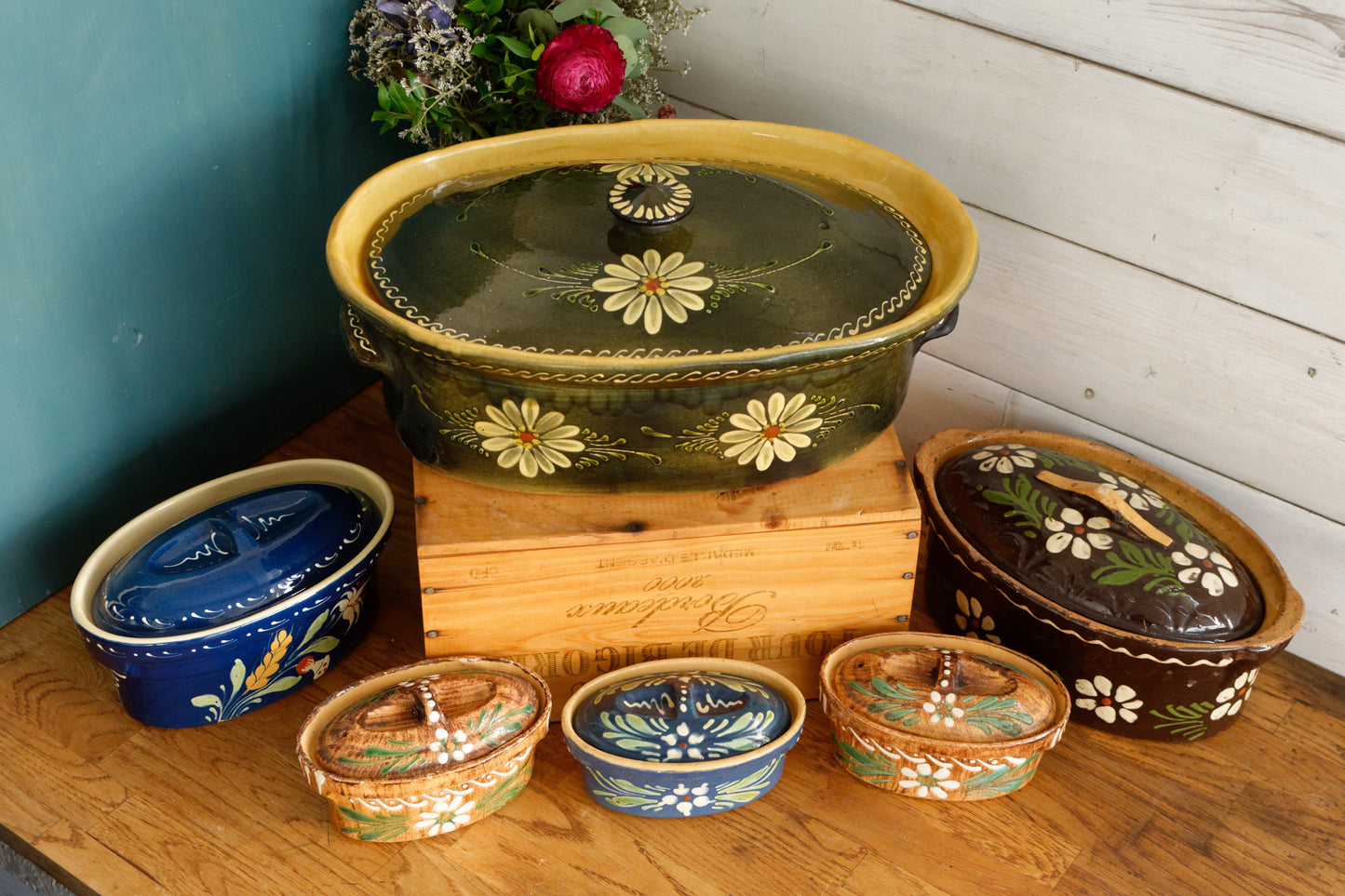 1950年代~「ラ・ブルゴーニュ」~フランスヴィンテージ オーバルフォアグラ蓋付きテリーヌポット~パテ用キャセロールストーンウェア~フランス製