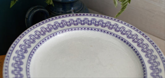 T&B TURIN Antique Ironstone Porcelain Lavender Transferware Salad Plate Terre de Fer en Faience