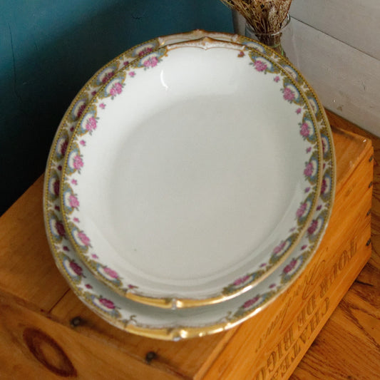 LIMOGES France French Antique Fine Porcelain Oval Serving Plate Rose Gold Garland Gilding