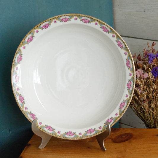 LIMOGES France French Antique Fine Porcelain Serving Bowl Bol Creux Rose Gold Garland Gilding