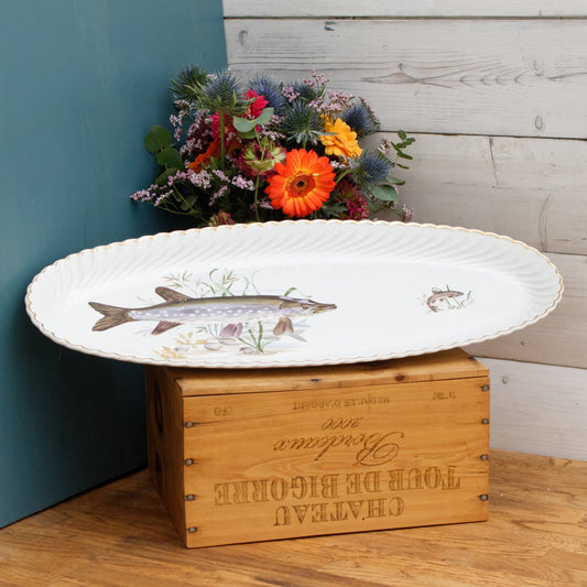 1930's K&G (Keller et Guérin) Lunéville French Vintage Fine Porcelain Fish Plate Platter Made in France
