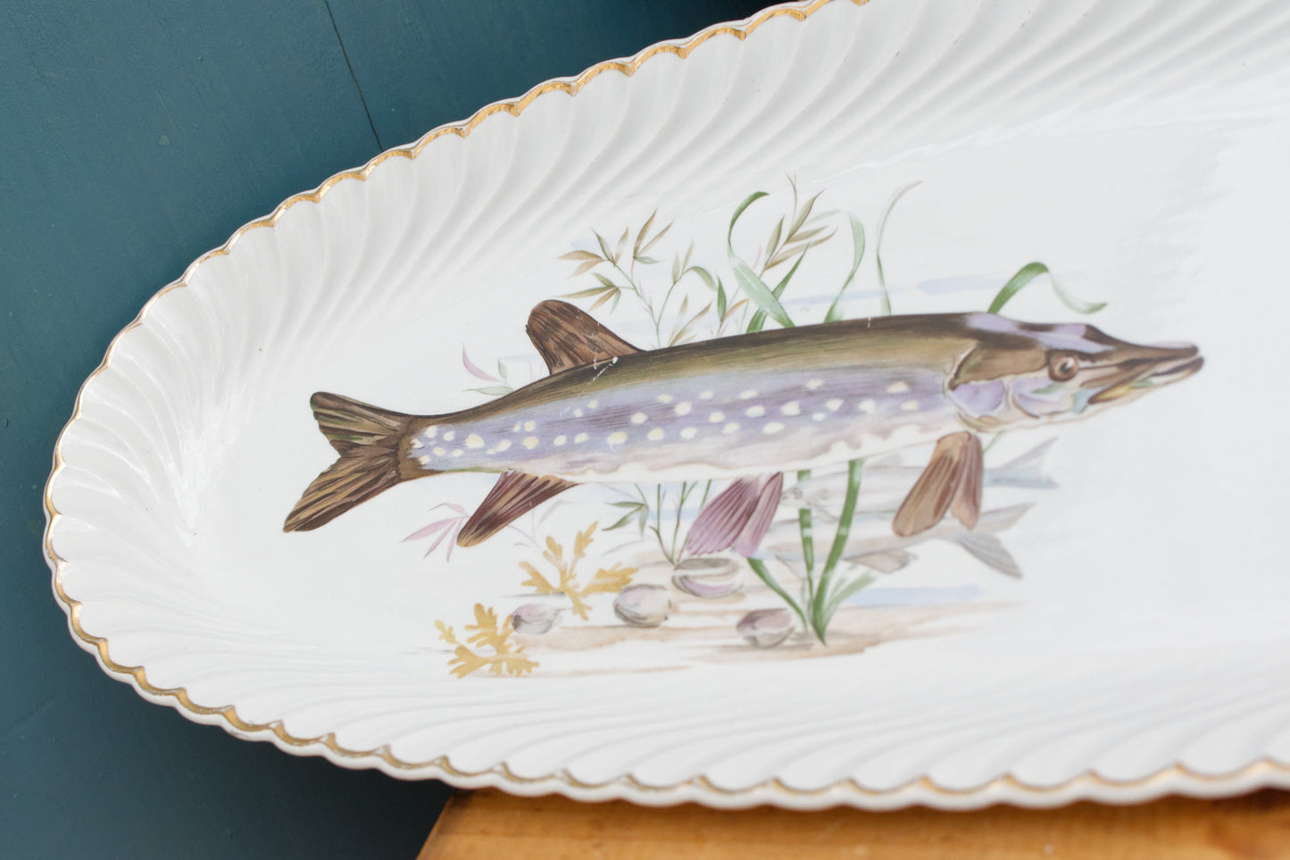 1930's K&G (Keller et Guérin) Lunéville French Vintage Fine Porcelain Fish Plate Platter Made in France