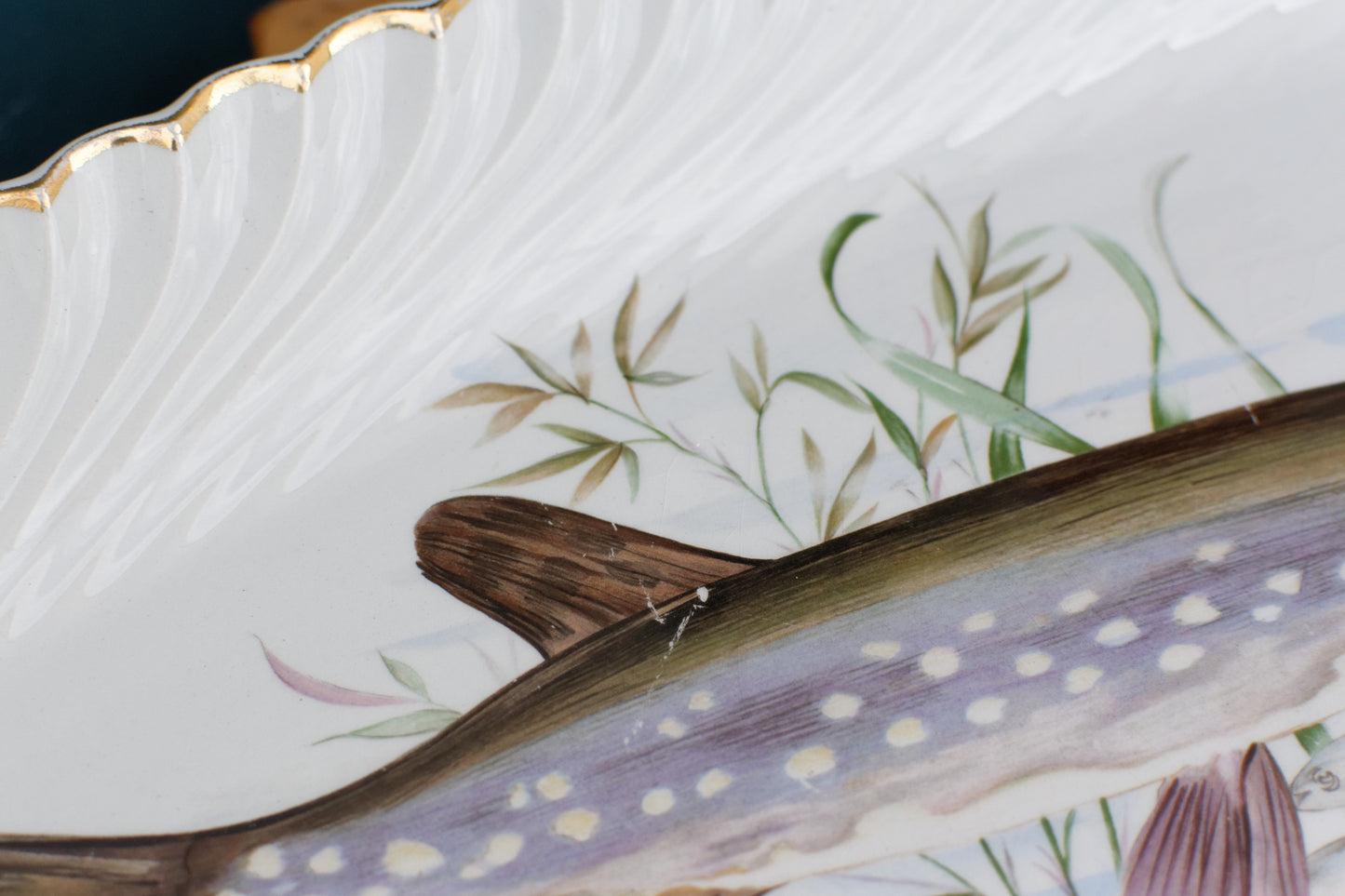 1930's K&G (Keller et Guérin) Lunéville French Vintage Fine Porcelain Fish Plate Platter Made in France