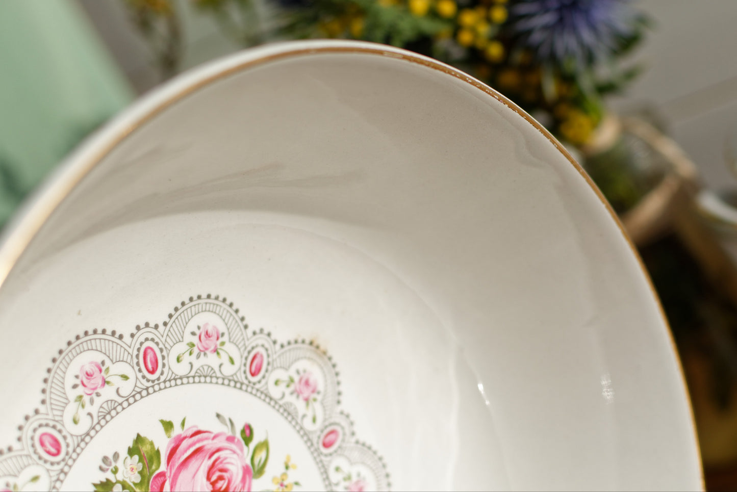 1930s ~ K&G (Keller et Guérin) Luneville ~ French Antique Ironstone Floral Porcelain Floral Round Serving Bowl ~ Terre de Fer