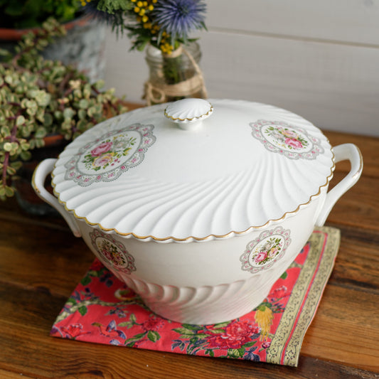 K&G (Keller et Guérin) Luneville French Antique Ironstone Floral Porcelain Floral Soup Tureen Soupiere Terre de Fer