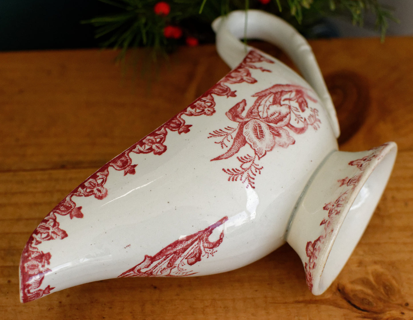 1920s ~ MARGOT Style ~ French Antique Ironstone Red Transferware Gravy Boat "Sauciere" ~ Terre de fer