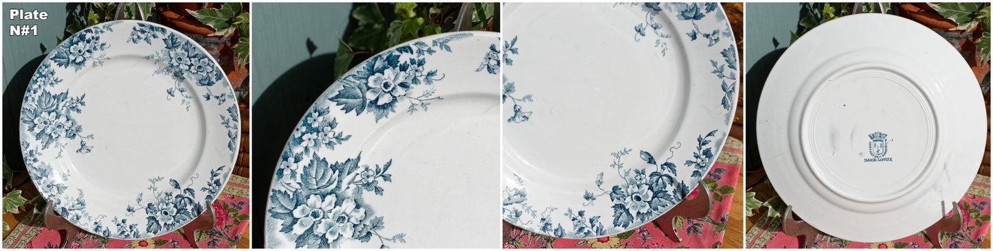 MARIE LOUISE Moulin des Loups & Hamage Nord French Antique Ironstone Blue Transferware Plate Terre de Fer