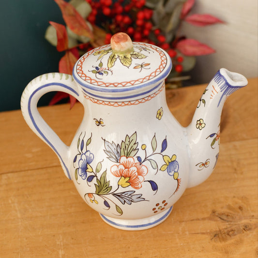 French Vintage MOUSTIERS Vieux Rouen Style Hand-Painted Faience Collectible Earthenware Covered Serving Piece & Small Pot ~ La Faience de Moustiers