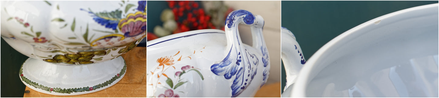 1970s ~ French Vintage Collectible Hand-Painted Faïence Serving Piece or Garden Pot ~ Peint a la Main Signed by Artist