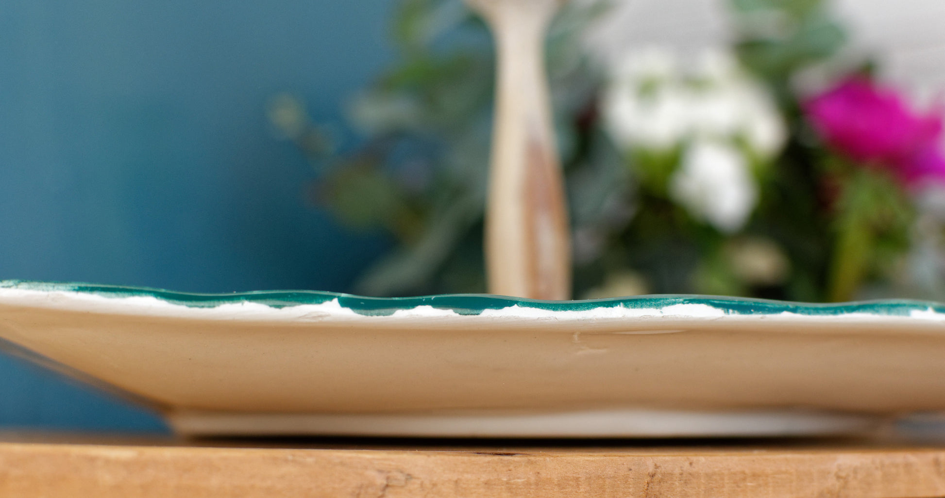 Made in Italy French Vintage Ironstone Hand-Painted Fruit Scene Porcelain Square Serving Piece with detachable handle Terre de Fer