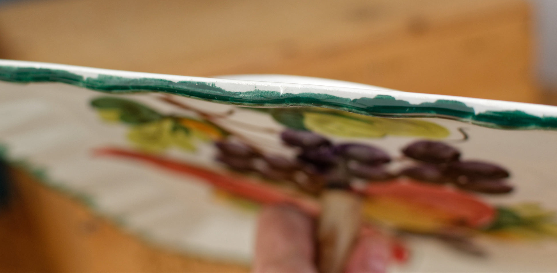 Made in Italy French Vintage Ironstone Hand-Painted Fruit Scene Porcelain Square Serving Piece with detachable handle Terre de Fer