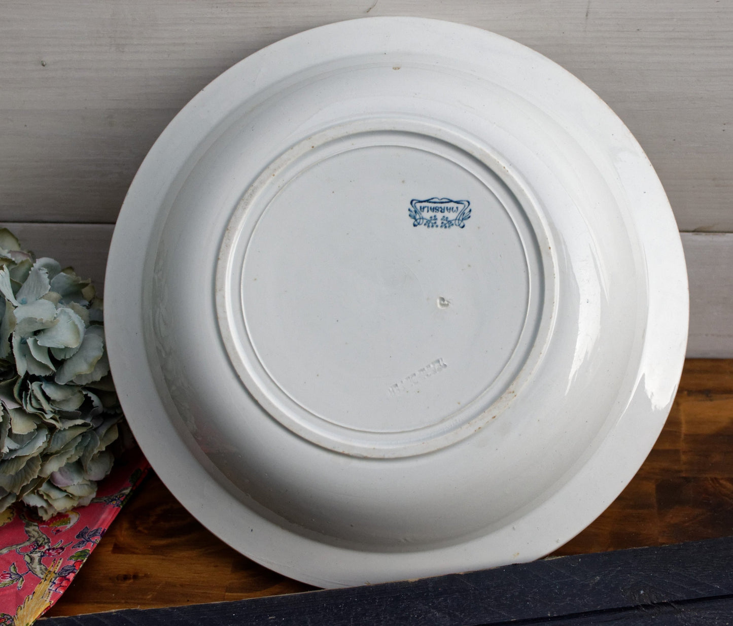 1890s ~ "MARSALA" GIEN ~ French Antique Ironstone Blue Transferware Serving Bowl ~ Terre de fer