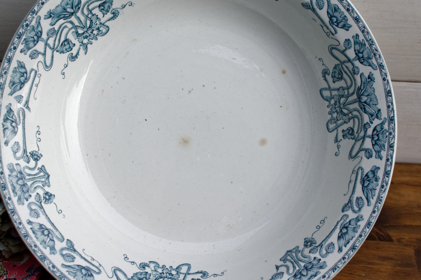 1890s ~ "MARSALA" GIEN ~ French Antique Ironstone Blue Transferware Serving Bowl ~ Terre de fer