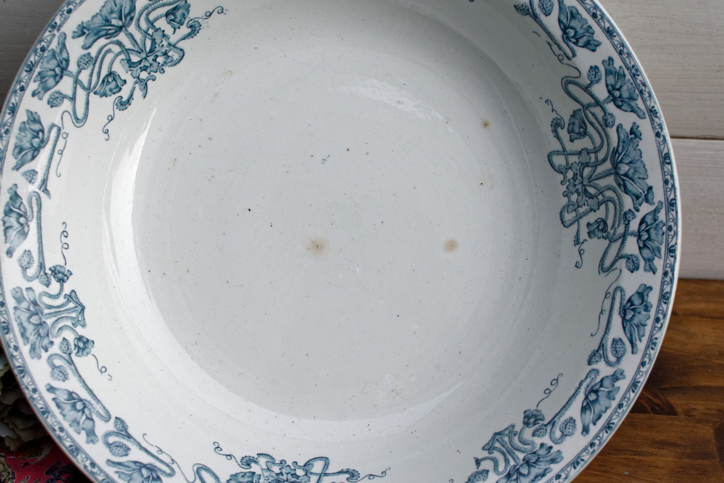 1890s ~ "MARSALA" GIEN ~ French Antique Ironstone Blue Transferware Serving Bowl ~ Terre de fer