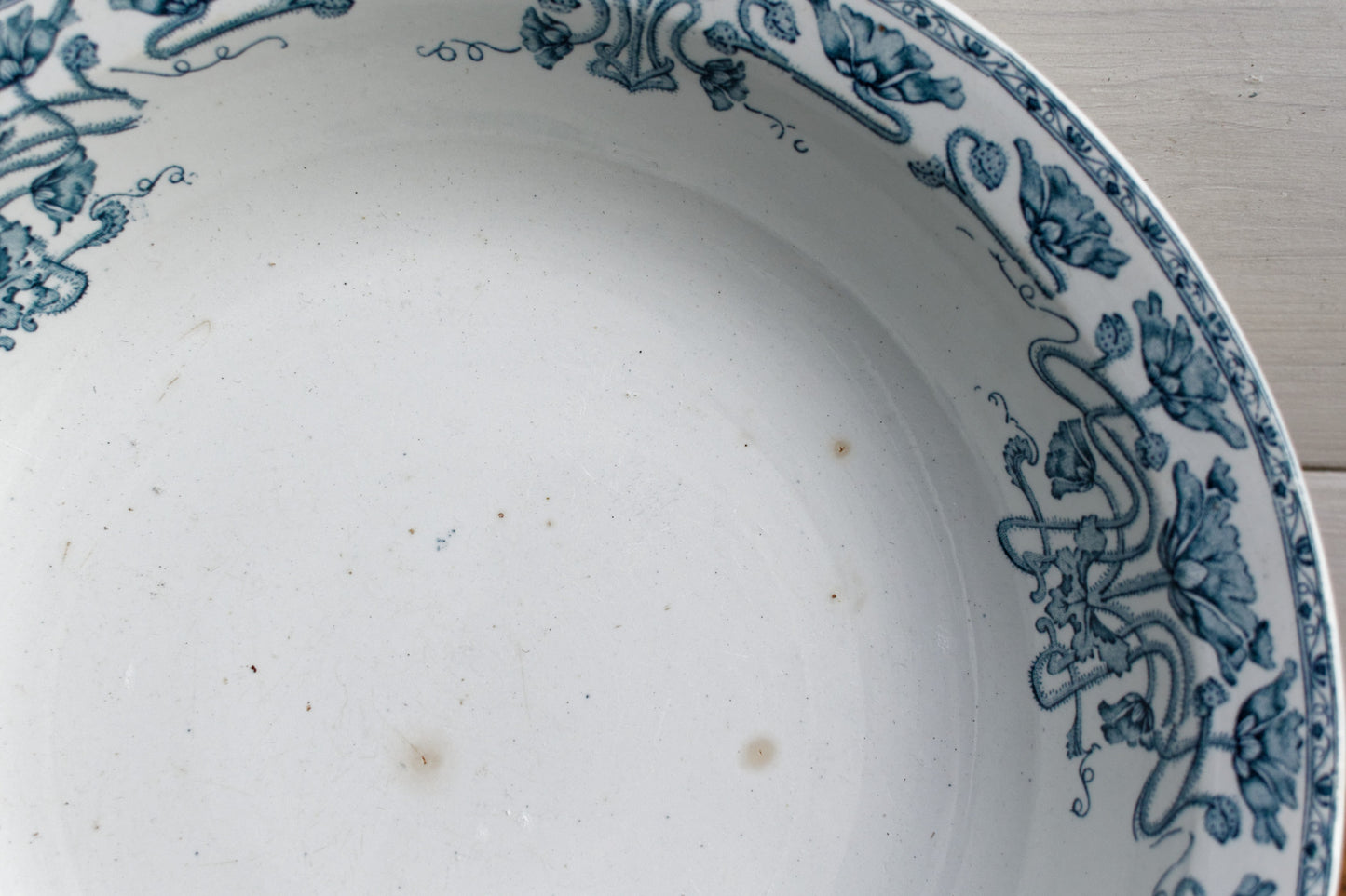 1890s ~ "MARSALA" GIEN ~ French Antique Ironstone Blue Transferware Serving Bowl ~ Terre de fer